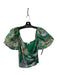 ASTR Size Medium Green & Multi Polyester Short Puff Sleeve V Neck Ruched Top Green & Multi / Medium