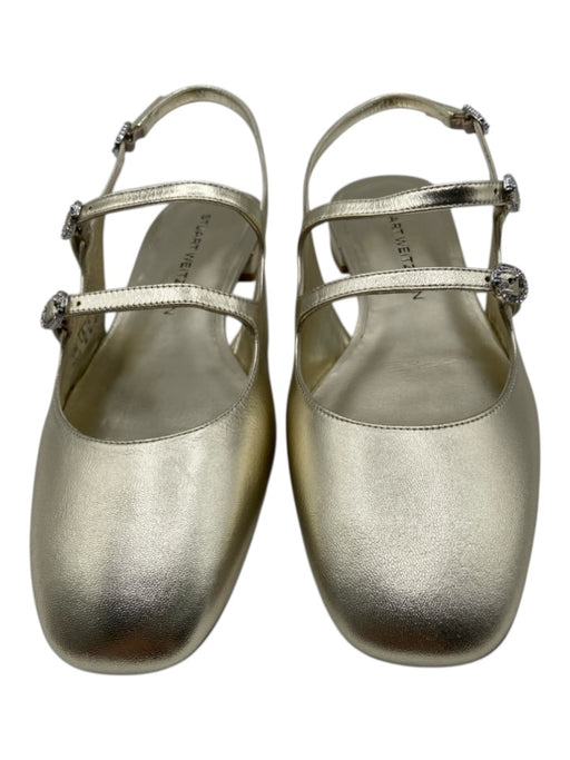 Stuart Weitzman Shoe Size 10 Gold Leather Gem Buckle Square Toe Slingback Flats Gold / 10