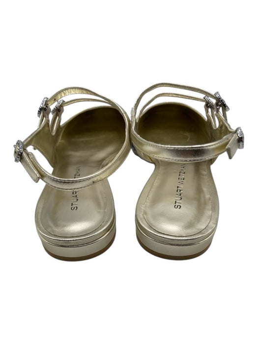 Stuart Weitzman Shoe Size 10 Gold Leather Gem Buckle Square Toe Slingback Flats Gold / 10