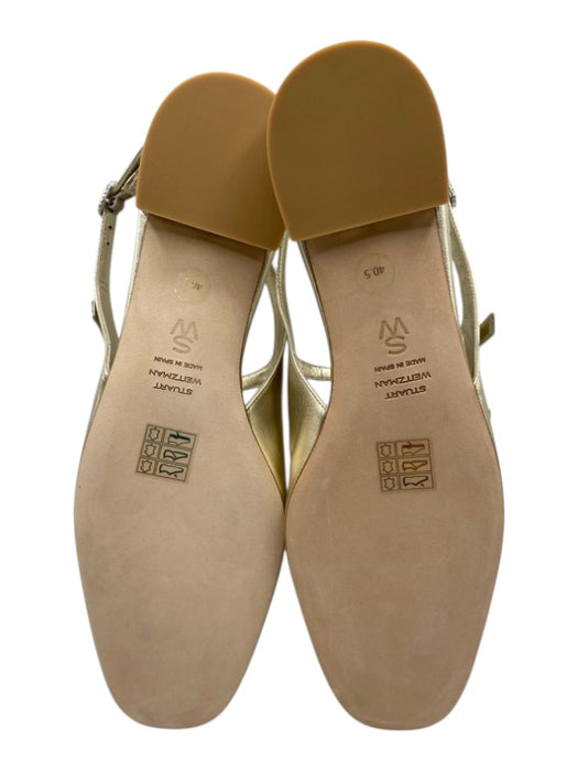 Stuart Weitzman Shoe Size 10 Gold Leather Gem Buckle Square Toe Slingback Flats Gold / 10