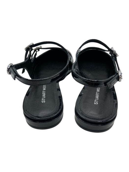 Stuart Weitzman Shoe Size 10 Black Patent Leather Gem Buckle Square Toe Flats Black / 10