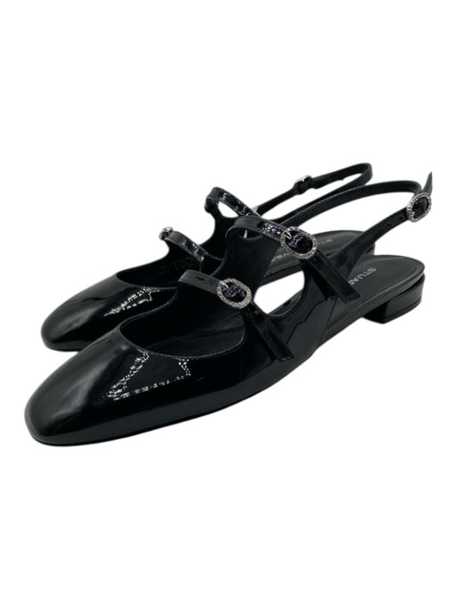 Stuart Weitzman Shoe Size 10 Black Patent Leather Gem Buckle Square Toe Flats Black / 10