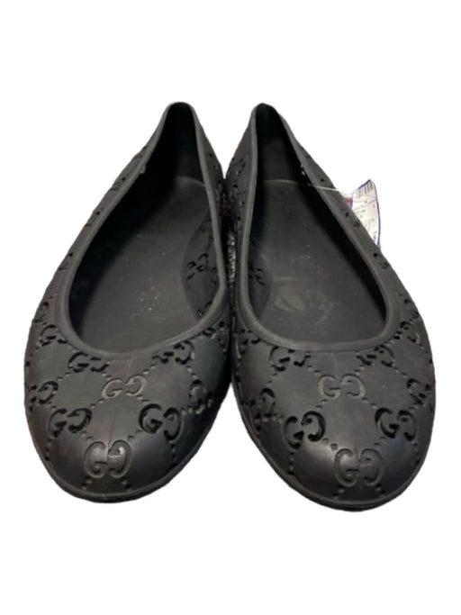 Gucci Shoe Size 38 Black Rubber Lazer Cut Logo Ballet Flat Shoes Black / 38