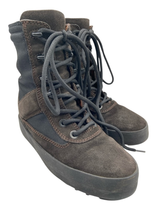 YEEZY Shoe Size 37 Dark Brown & Black Leather Suede Mesh Lace Up Boots Dark Brown & Black / 37
