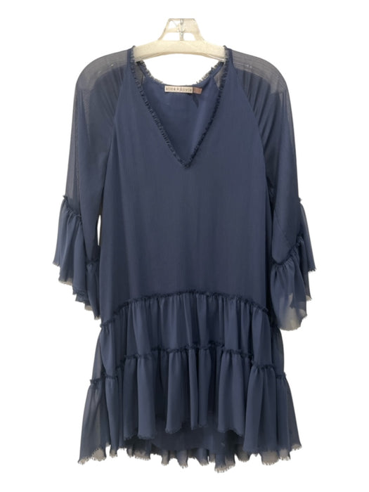 Alice + Olivia Size S/P Navy Blue Polyester Tiered Mini Ruffle Hem Dress Navy Blue / S/P