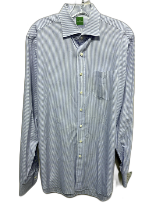Sid Mashburn Size 16 White & Blue Cotton Striped Button Down Long Sleeve Shirt White & Blue / 16