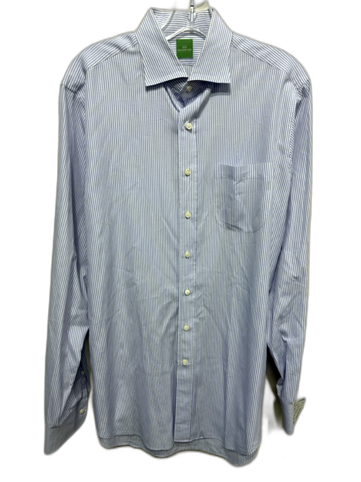 Sid Mashburn Size 16 White & Blue Cotton Striped Button Down Long Sleeve Shirt White & Blue / 16