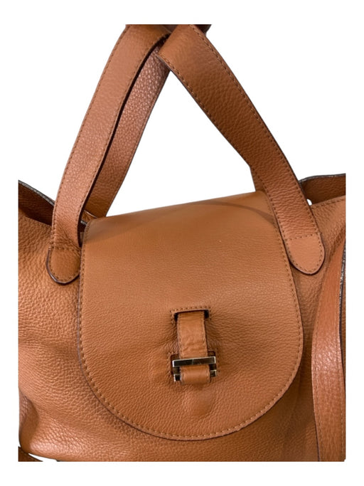 Meli Melo Brown Grained Leather Snap Closure Flap Satchel Bag Brown / M