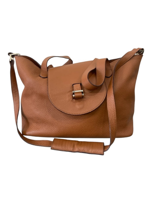 Meli Melo Brown Grained Leather Snap Closure Flap Satchel Bag Brown / M