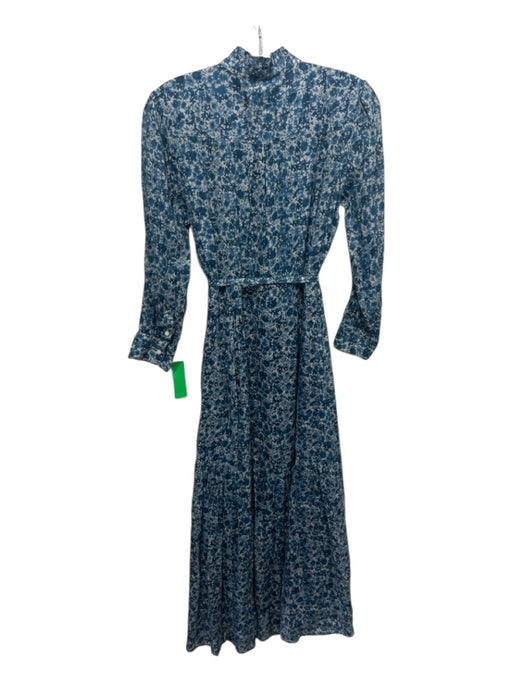 Birds of Paradis Size XS Blue & White Ramie Blend Semi Sheer Button Front Dress Blue & White / XS