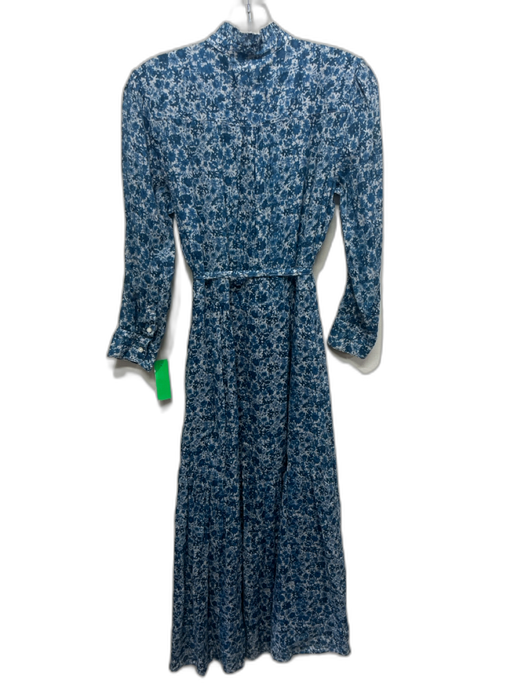 Birds of Paradis Size XS Blue & White Ramie Blend Semi Sheer Button Front Dress Blue & White / XS