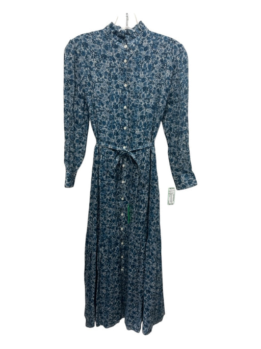 Birds of Paradis Size XS Blue & White Ramie Blend Semi Sheer Button Front Dress Blue & White / XS