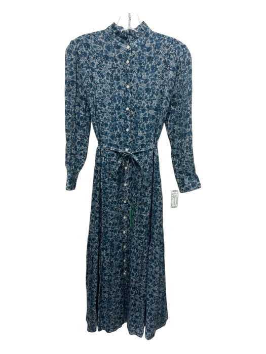 Birds of Paradis Size XS Blue & White Ramie Blend Semi Sheer Button Front Dress Blue & White / XS