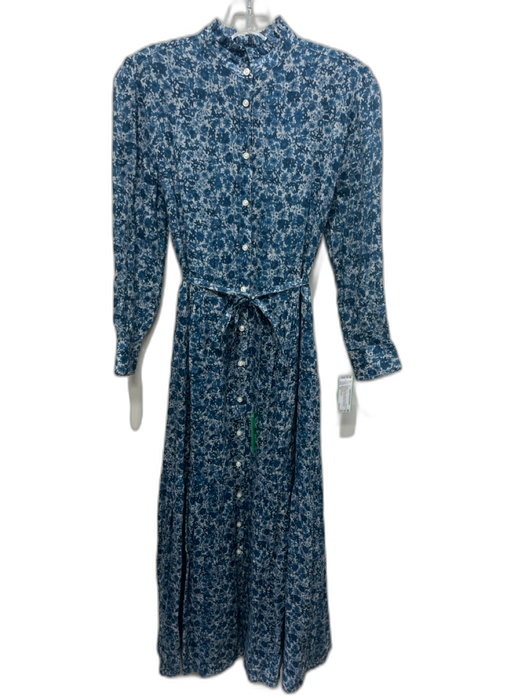 Birds of Paradis Size XS Blue & White Ramie Blend Semi Sheer Button Front Dress Blue & White / XS