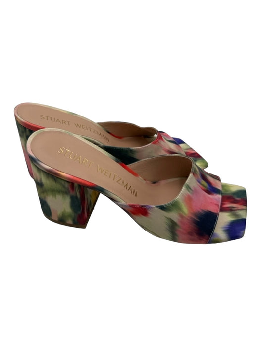 Stuart Weitzman Shoe Size 9 Cream, Pink, Multi Fabric Abstract Floral Mule Pumps Cream, Pink, Multi / 9