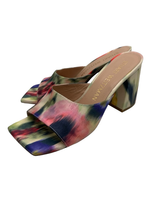 Stuart Weitzman Shoe Size 9 Cream, Pink, Multi Fabric Abstract Floral Mule Pumps Cream, Pink, Multi / 9