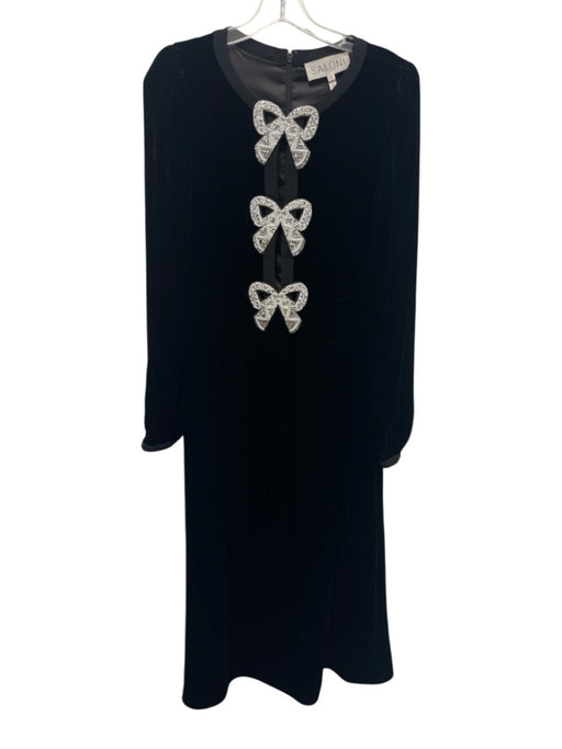 Saloni Size 4 Black & White Rayon & Silk Velvet Long Puff Sleeve Midi Dress Black & White / 4