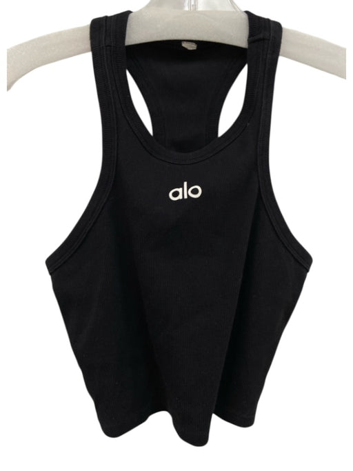 Alo Size XS Black & White Cotton Blend Racerback Logo Crop Top Black & White / XS