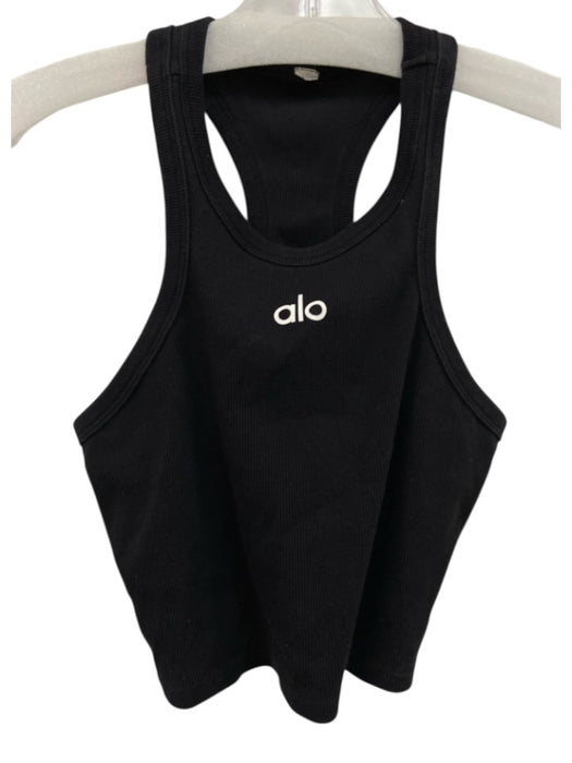 Alo Size XS Black & White Cotton Blend Racerback Logo Crop Top Black & White / XS