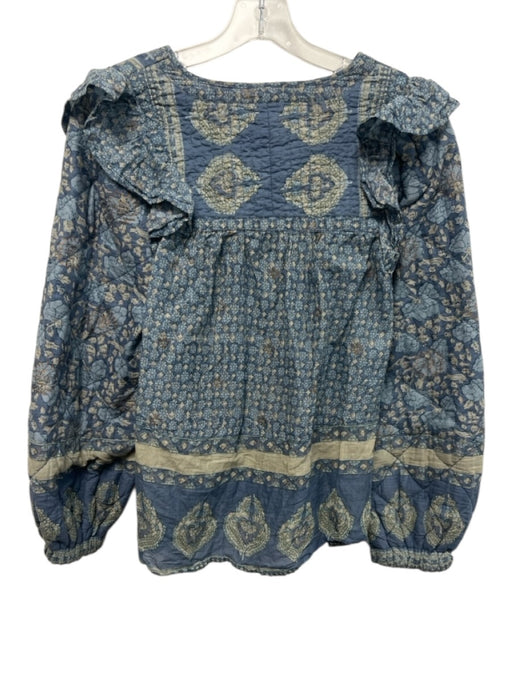 Sea New York Size S Blue, Green, Beige Cotton Long puff sleeve Floral Print Top Blue, Green, Beige / S