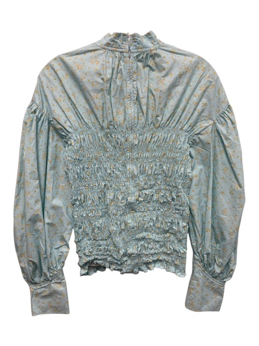 Ganni Size 40 Light Blue & Yellow Cotton Long puff sleeve Ditsy Floral Top Light Blue & Yellow / 40