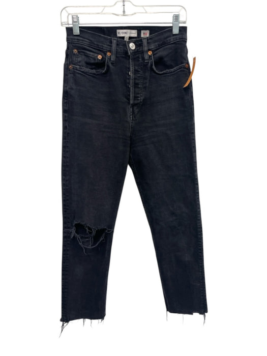 RE/DONE Size 27 Black Wash Cotton Denim Button Fly Distressed High Rise Jeans Black Wash / 27