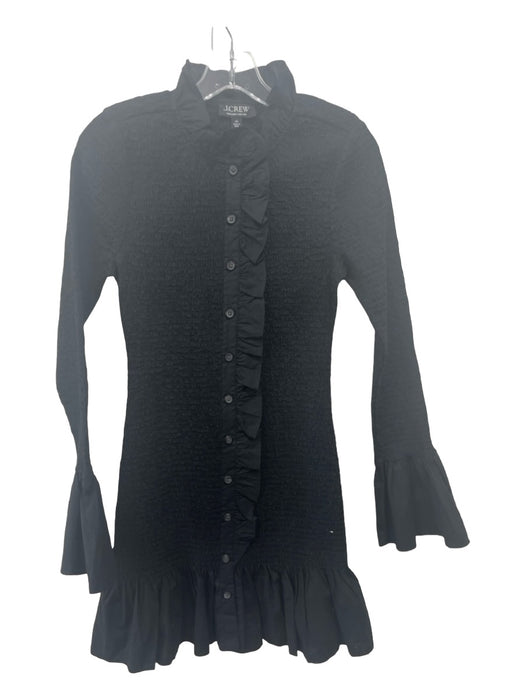 J Crew Size XS Black Cotton Smocked Button Front Ruffle Detail Long Sleeve Dress Black / XS