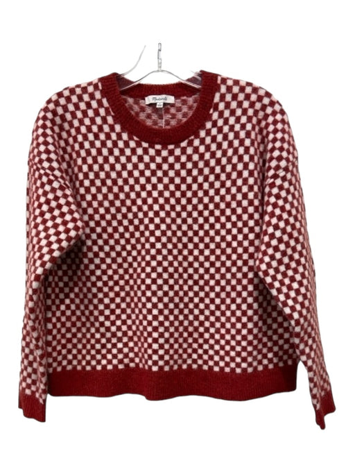 Madewell Size S Red & White Polyester Blend Checkered Long Sleeve Boxy Sweater Red & White / S