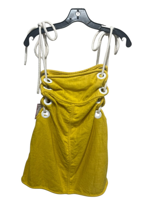 Staud Size XS Yellow & White Linen & Rayon Rope Strap Grommet Detail Dress Yellow & White / XS