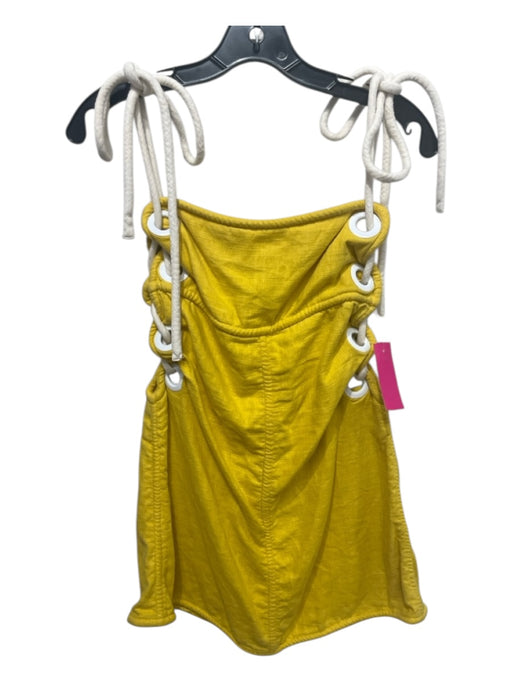 Staud Size XS Yellow & White Linen & Rayon Rope Strap Grommet Detail Dress Yellow & White / XS