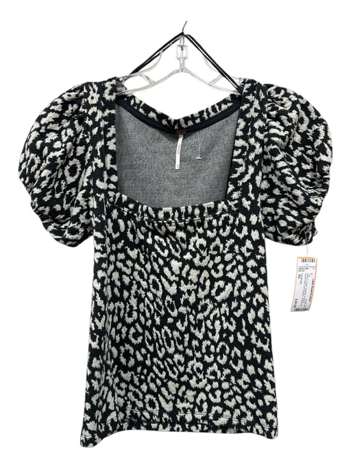 Free People Size XS Green & Cream Polyester & Rayon Square Neck Top Green & Cream / XS