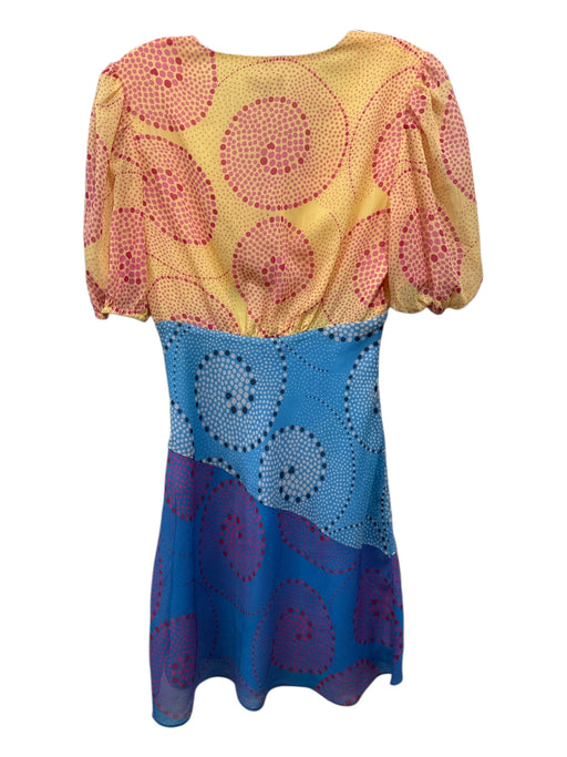 Staud Size 2 Blue & Multi Polyester V Neck Puff Shoulder Polka dot Mini Dress Blue & Multi / 2