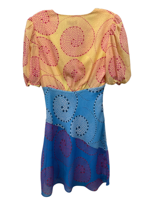 Staud Size 2 Blue & Multi Polyester V Neck Puff Shoulder Polka dot Mini Dress Blue & Multi / 2