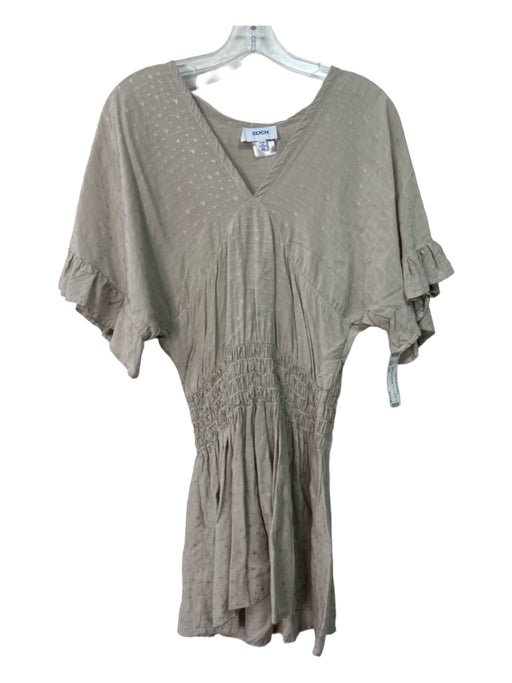 Koch Size XS Taupe Viscose Star Print V Neck Smocked Dress Taupe / XS