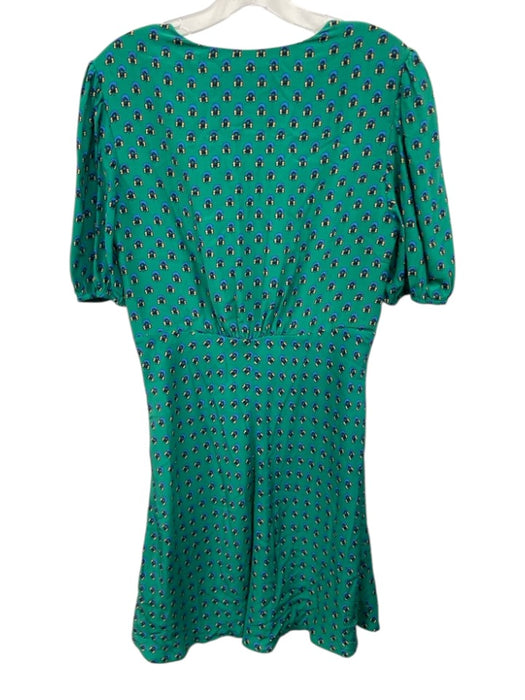 Staud Size 10 Green & Blue Rayon Blend Flowers Deep v neck Above Knee Dress Green & Blue / 10