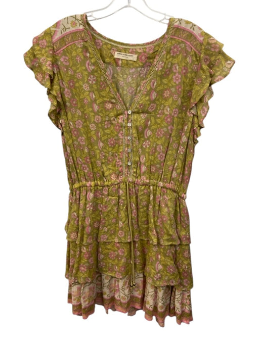 Spell & The Gypsy Size L Green, Yellow, Pink Viscose Blend Metallic Thread Dress Green, Yellow, Pink / L
