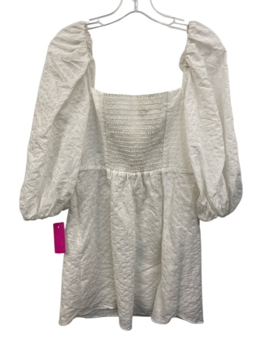 A.L.C. Size 12 White Cotton Blend Shirred Back Stripe Puff Sleeve Mini Dress White / 12