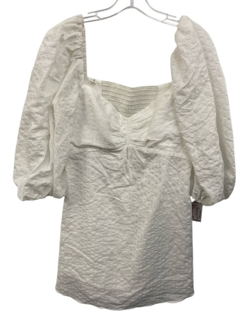 A.L.C. Size 12 White Cotton Blend Shirred Back Stripe Puff Sleeve Mini Dress White / 12