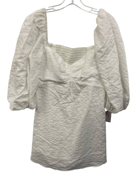 A.L.C. Size 12 White Cotton Blend Shirred Back Stripe Puff Sleeve Mini Dress White / 12