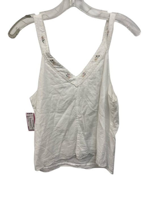 Reformation Size L White Cotton Blend Lace Trim Embroidered Flowers V Neck Top White / L