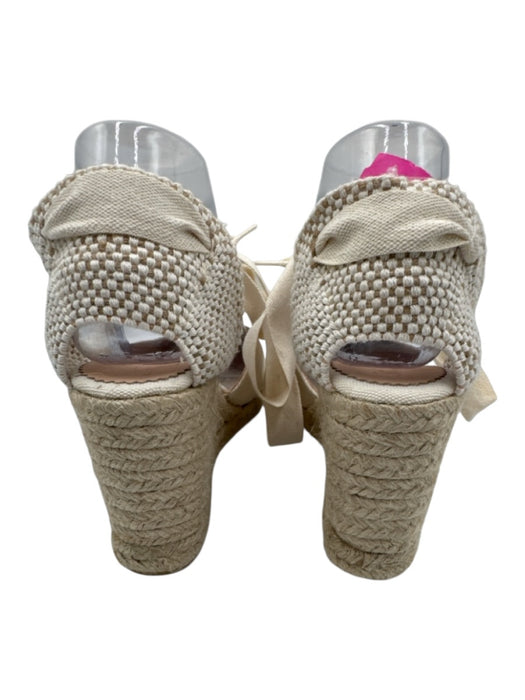 J. Crew Shoe Size 9 Beige textile upper Synthetic Woven Ankle Tie Wedges Beige / 9