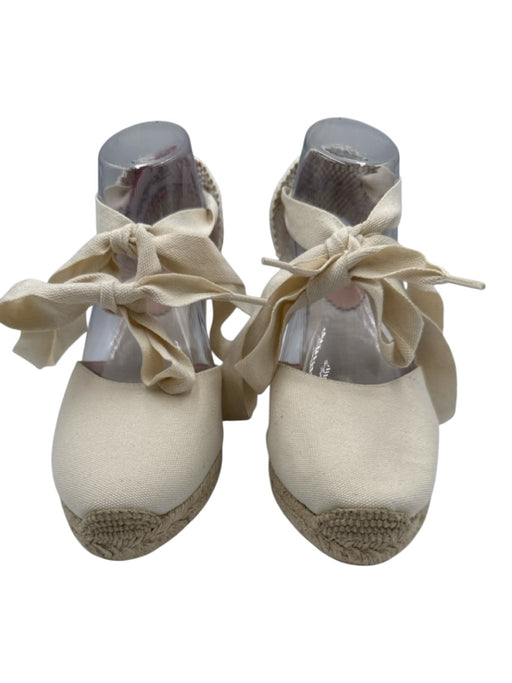 J. Crew Shoe Size 9 Beige textile upper Synthetic Woven Ankle Tie Wedges Beige / 9