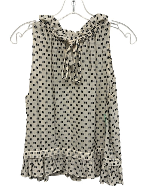 Rebecca Taylor Size 4 Cream & Black Silk Blend Flocked Detail Tie V Neck Top Cream & Black / 4