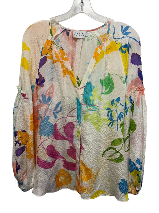 Tanya Taylor Size 4 white, orange, multi Silk & Cotton Textured Button Down Top white, orange, multi / 4