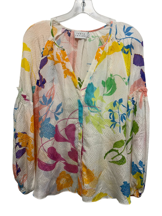 Tanya Taylor Size 4 white, orange, multi Silk & Cotton Textured Button Down Top white, orange, multi / 4