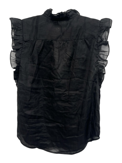 Frame Size S Black Ramie Ruffle Trim Sleeveless Button Down Top Black / S