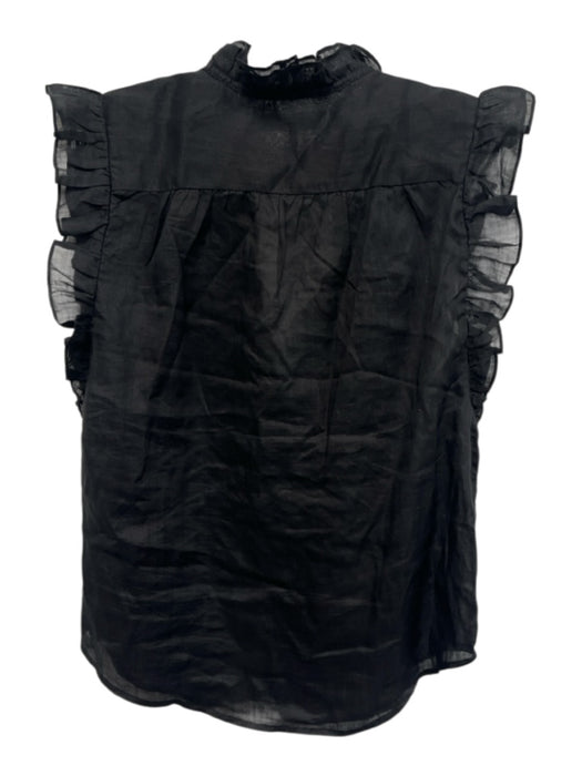 Frame Size S Black Ramie Ruffle Trim Sleeveless Button Down Top Black / S