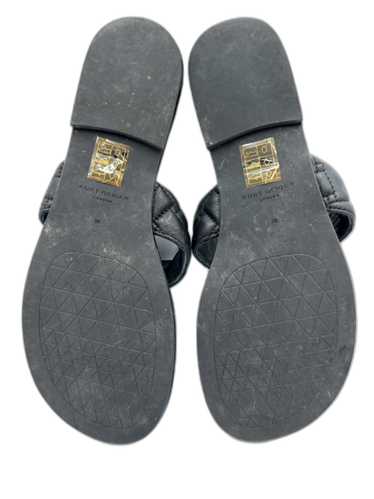 Kurt Geiger Shoe Size 38 Black Leather Upper Silvertone hardware Quilted Sandals Black / 38