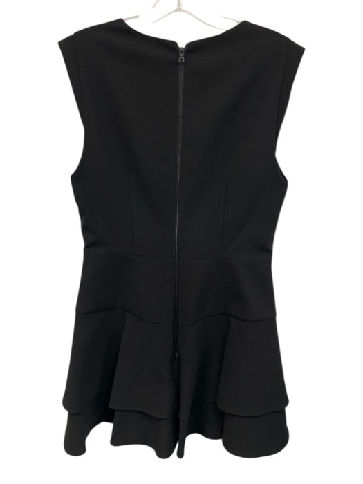 Alice + Olivia Size 8 Black Polyester Cap Sleeve V Neck Tiered Dress Black / 8