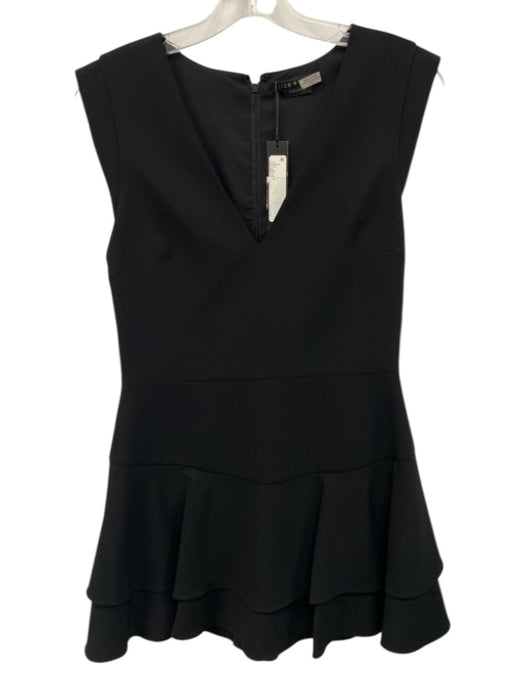 Alice + Olivia Size 8 Black Polyester Cap Sleeve V Neck Tiered Dress Black / 8